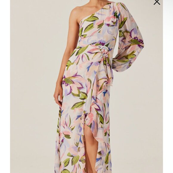 Astr Dresses & Skirts - Astr The Label Sandersonia Floral Print Maxi Dress One Sleeve SMALL Gown